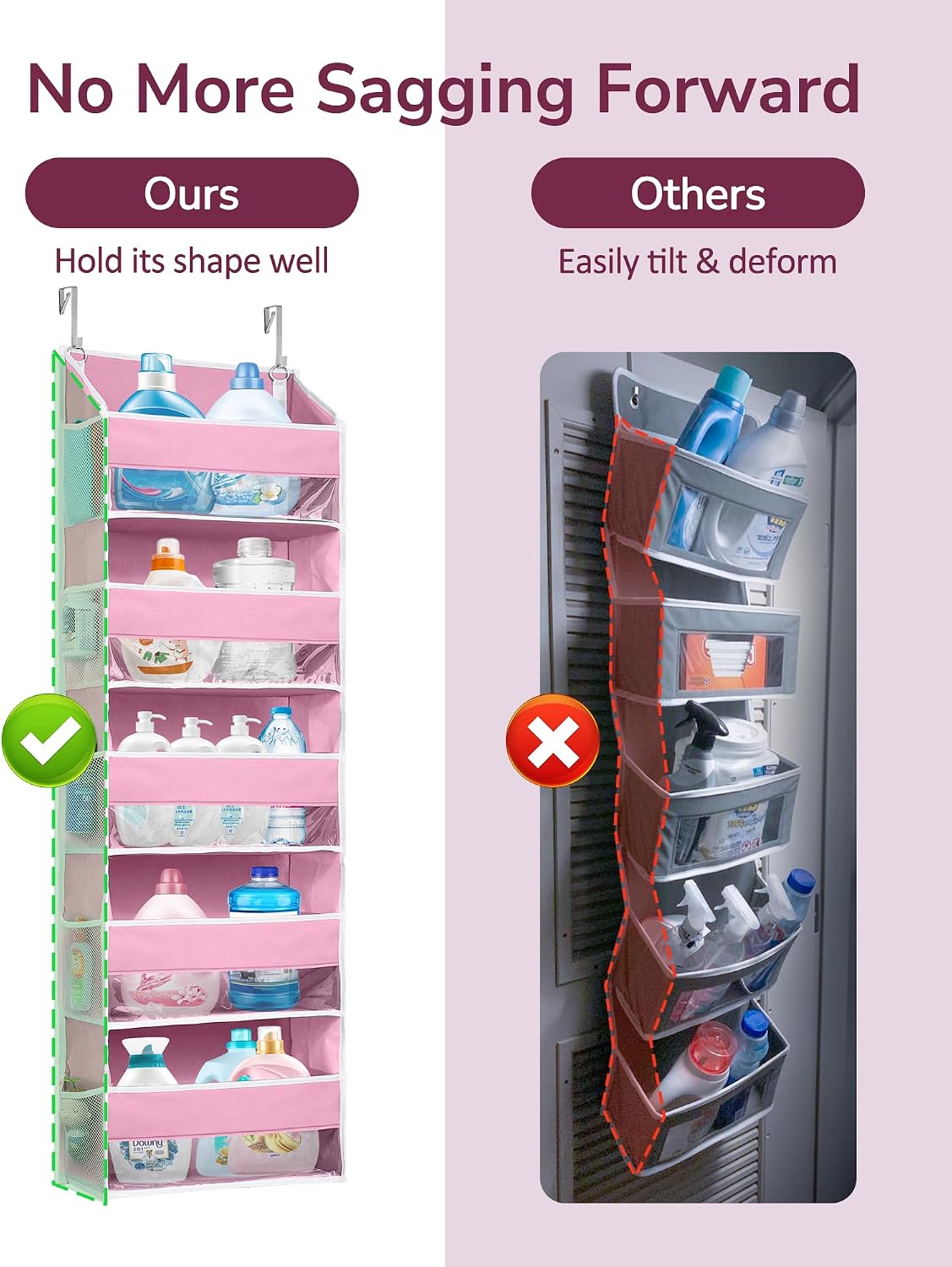 Over Door Organizer with 5 Large and 10 Mesh Side Pockets, 44 lbs Weight Capacity Hanging Storage with Clear Window Kids Toys, Shoes, Diapers, Dark Grey, 5 Layers