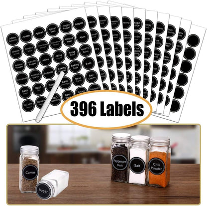 Spice Rack Organizer with 36 Empty Square Spice Jars, 396 Spice Labels with Chalk Marker and Funnel Complete Set, for Countertop, Cabinet or Wall Mount, Black