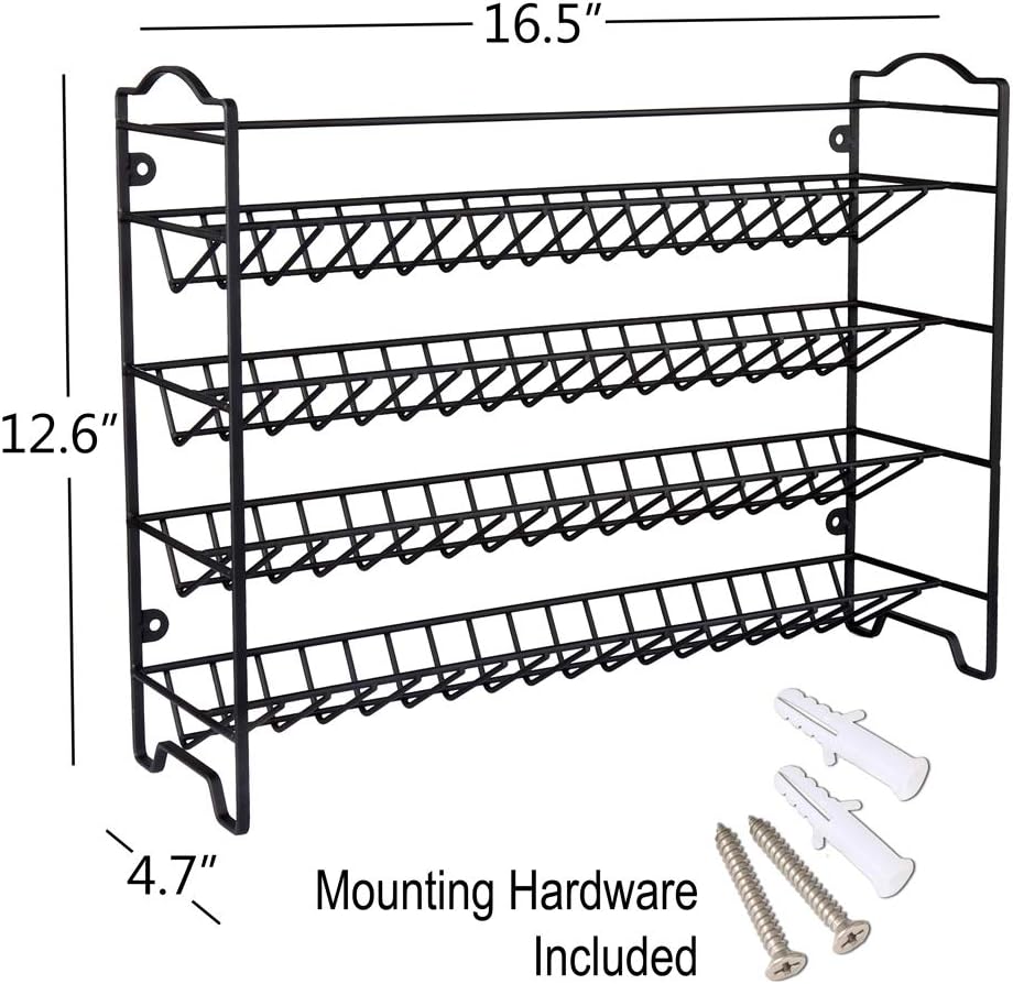 Spice Rack Organizer with 36 Empty Square Spice Jars, 396 Spice Labels with Chalk Marker and Funnel Complete Set, for Countertop, Cabinet or Wall Mount, Black
