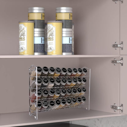 Spice Rack Organizer with 36 Empty Square Spice Jars, 396 Spice Labels with Chalk Marker and Funnel Complete Set, for Countertop, Cabinet or Wall Mount, Black