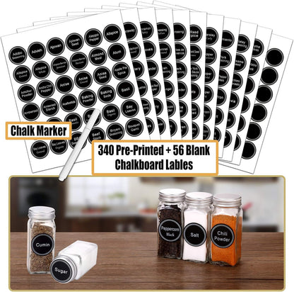 Spice Rack Organizer with 36 Empty Square Spice Jars, 396 Spice Labels with Chalk Marker and Funnel Complete Set, for Countertop, Cabinet or Wall Mount, Black