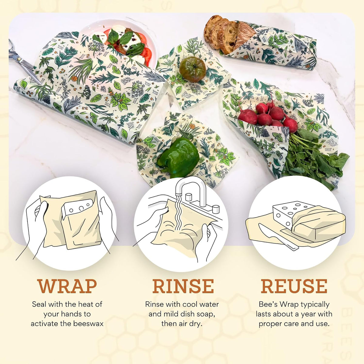 Beeswax Bread Wrap - Honeycomb