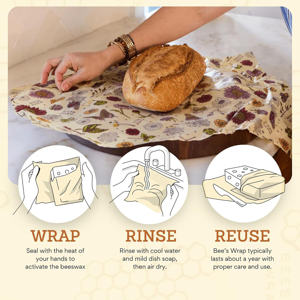 Beeswax Bread Wrap - Honeycomb