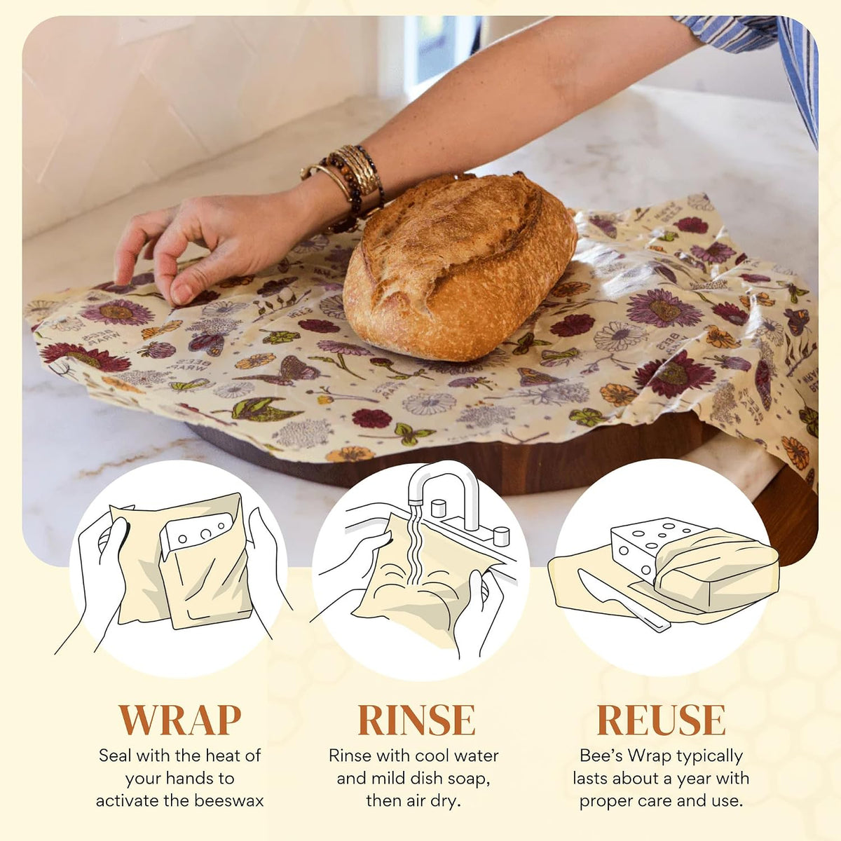 Beeswax Bread Wrap - Honeycomb