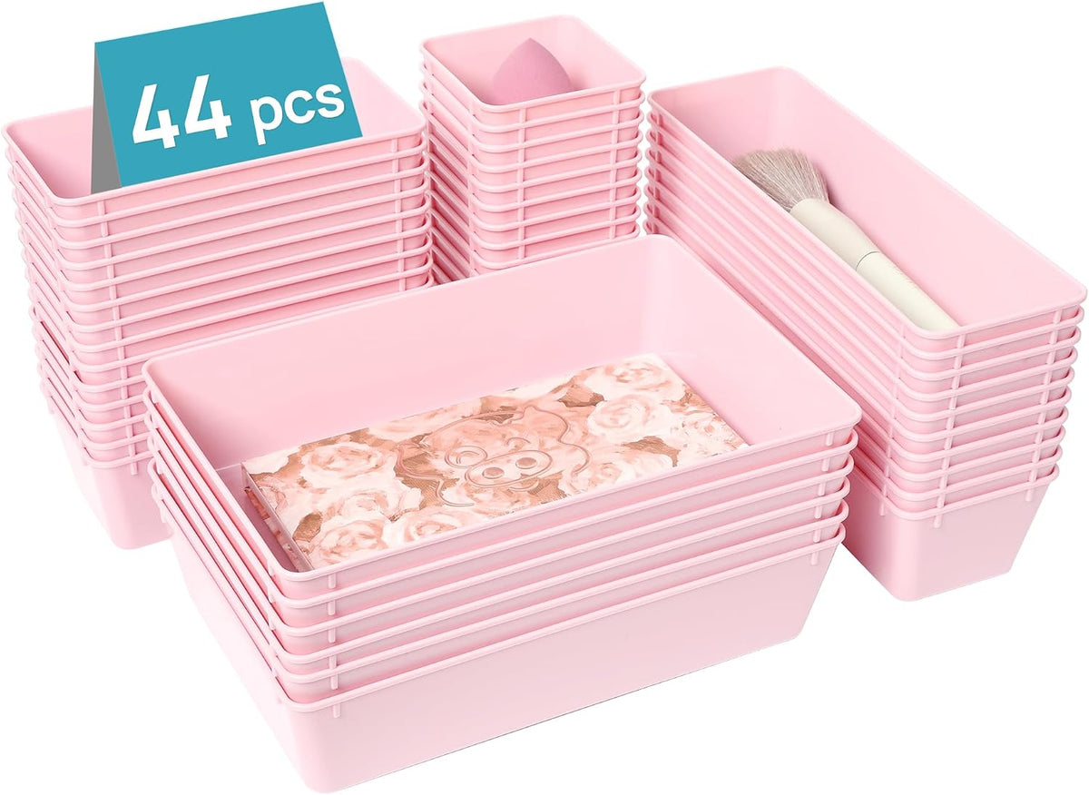 44 PCS Clear Plastic Drawer Organizers Set, Vanity Organizer Trays