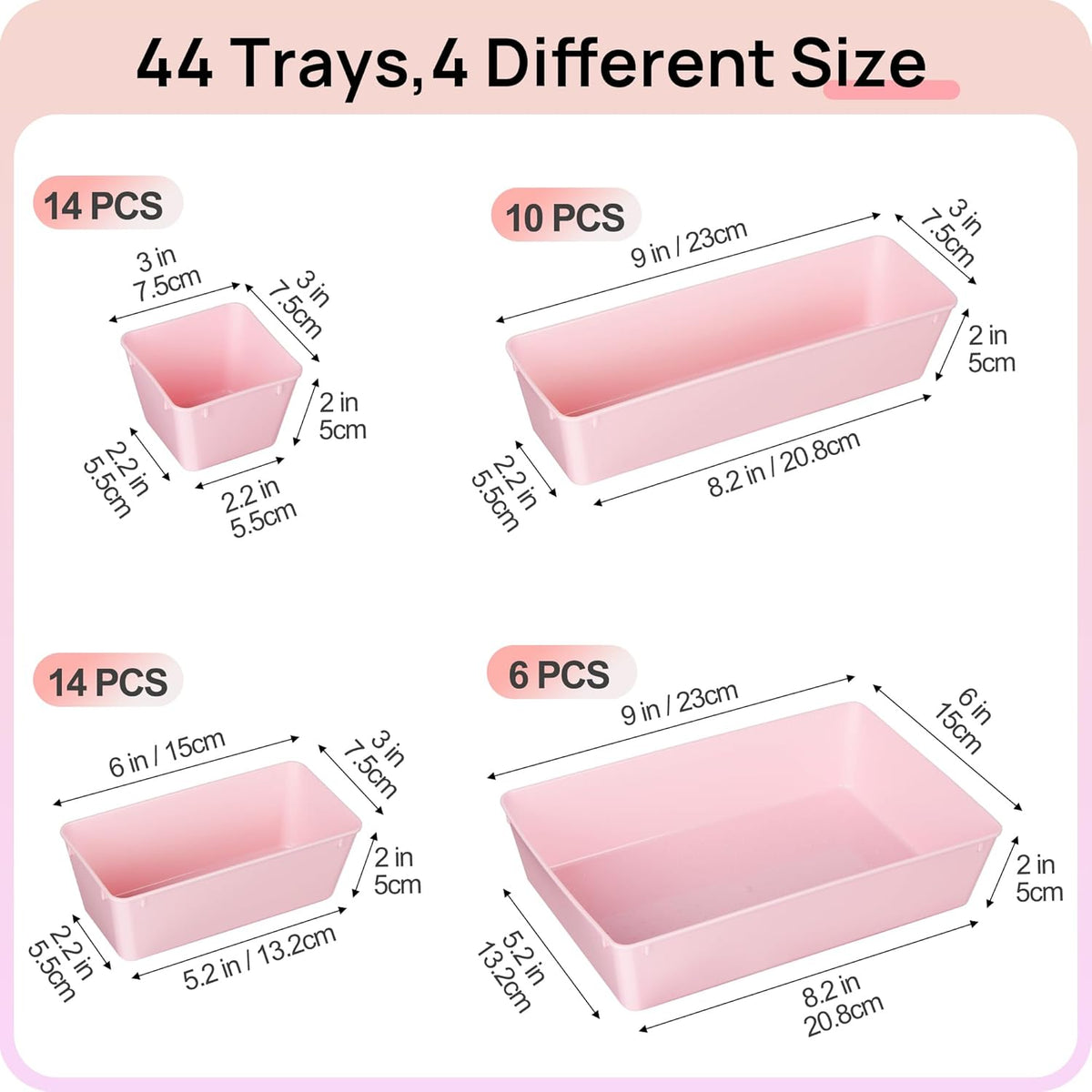 44 PCS Clear Plastic Drawer Organizers Set, Vanity Organizer Trays