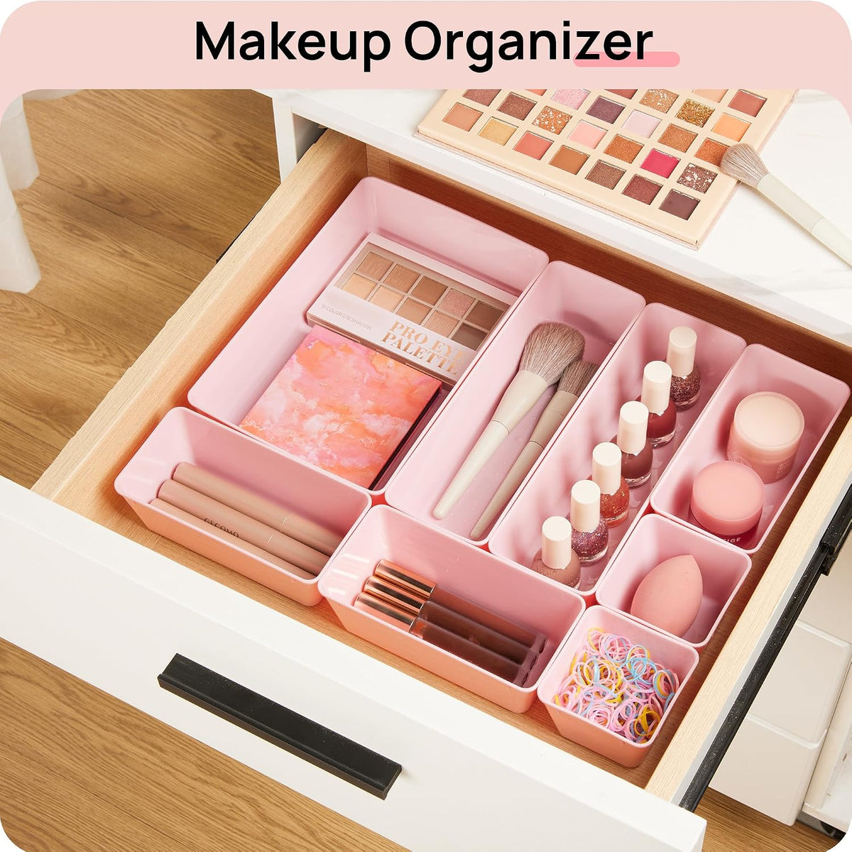 44 PCS Clear Plastic Drawer Organizers Set, Vanity Organizer Trays