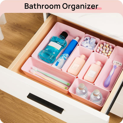 44 PCS Clear Plastic Drawer Organizers Set, Vanity Organizer Trays