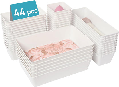 44 PCS Clear Plastic Drawer Organizers Set, Vanity Organizer Trays