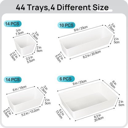 44 PCS Clear Plastic Drawer Organizers Set, Vanity Organizer Trays