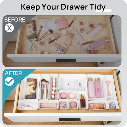 44 PCS Clear Plastic Drawer Organizers Set, Vanity Organizer Trays