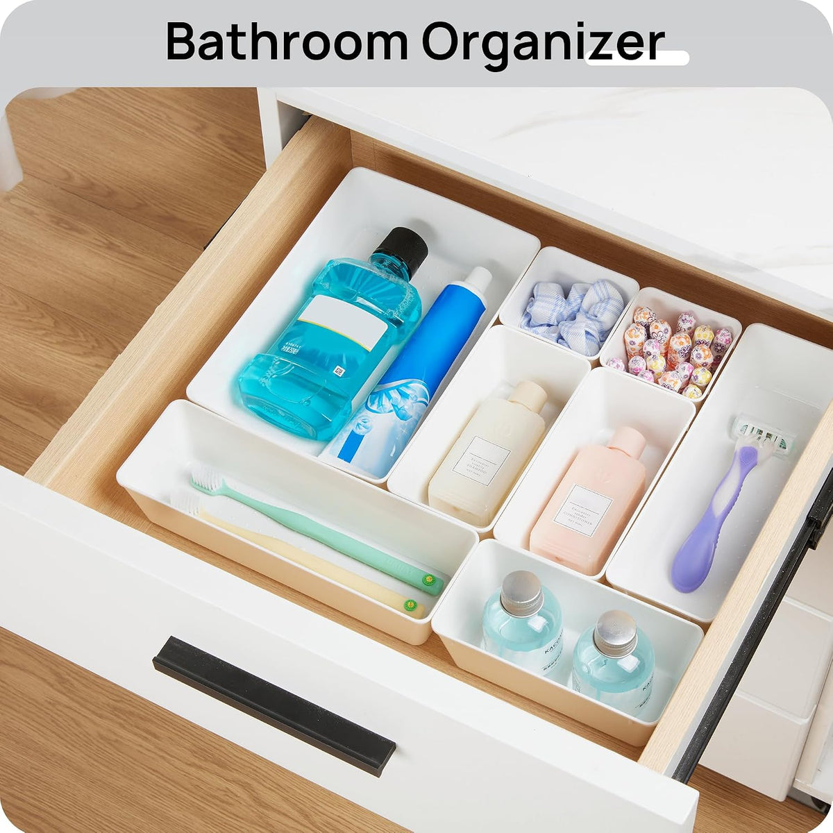 44 PCS Clear Plastic Drawer Organizers Set, Vanity Organizer Trays