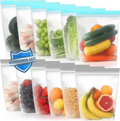 Stand Up Reusable Freezer Bags, Dishwasher Microwave Safe | Microwave Safe, Leakproof, Double Seal, Food-Grade Material, BPA Free, Food Storage Bags for Meal Prep, Kitchen Organization