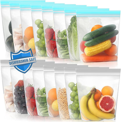 Stand Up Reusable Freezer Bags, Dishwasher Microwave Safe | Microwave Safe, Leakproof, Double Seal, Food-Grade Material, BPA Free, Food Storage Bags for Meal Prep, Kitchen Organization