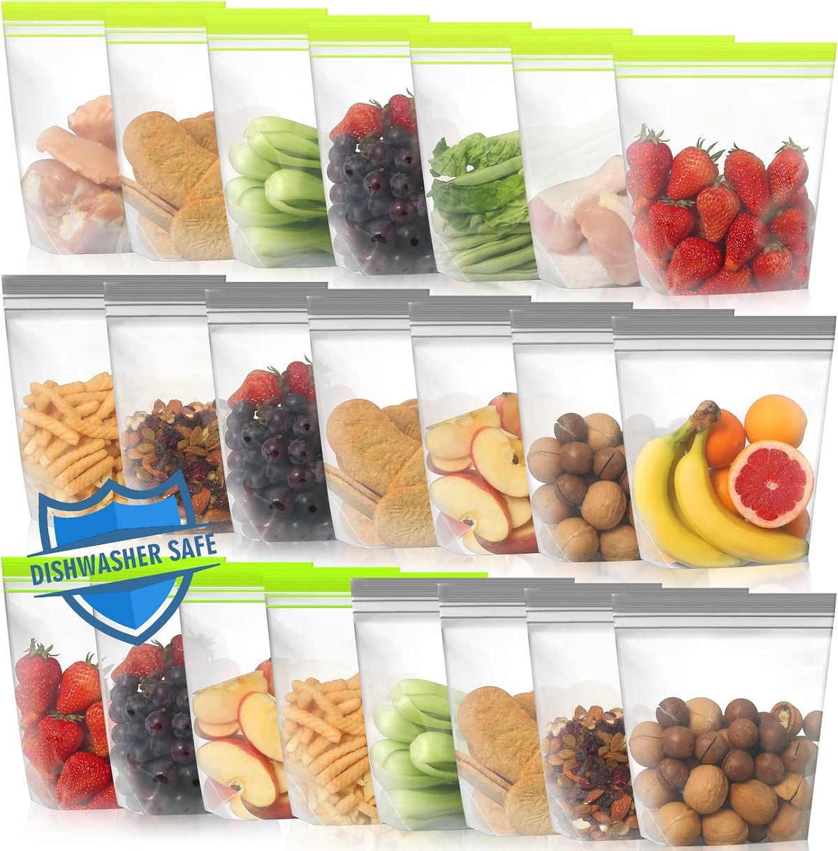 Stand Up Reusable Freezer Bags, Dishwasher Microwave Safe | Microwave Safe, Leakproof, Double Seal, Food-Grade Material, BPA Free, Food Storage Bags for Meal Prep, Kitchen Organization