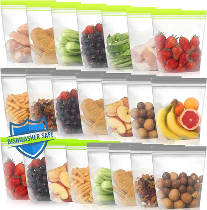 Stand Up Reusable Freezer Bags, Dishwasher Microwave Safe | Microwave Safe, Leakproof, Double Seal, Food-Grade Material, BPA Free, Food Storage Bags for Meal Prep, Kitchen Organization