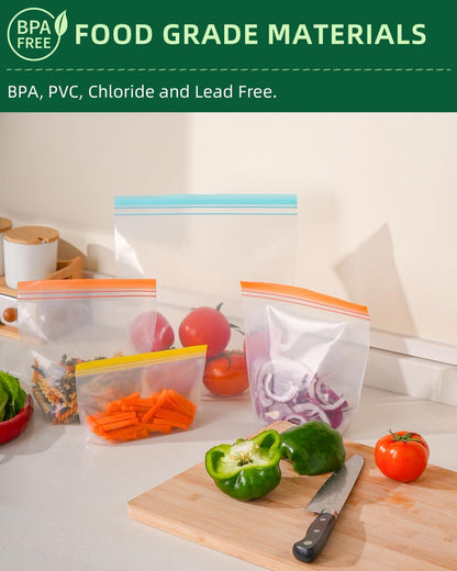 Stand Up Reusable Freezer Bags, Dishwasher Microwave Safe | Microwave Safe, Leakproof, Double Seal, Food-Grade Material, BPA Free, Food Storage Bags for Meal Prep, Kitchen Organization