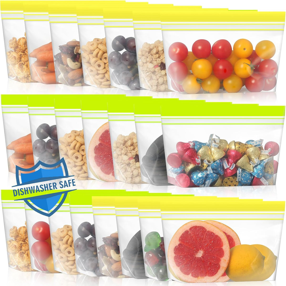 Stand Up Reusable Freezer Bags, Dishwasher Microwave Safe | Microwave Safe, Leakproof, Double Seal, Food-Grade Material, BPA Free, Food Storage Bags for Meal Prep, Kitchen Organization