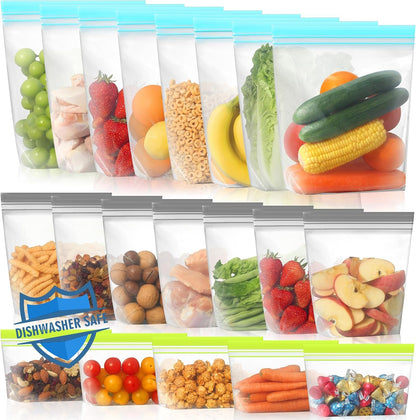 Stand Up Reusable Freezer Bags, Dishwasher Microwave Safe | Microwave Safe, Leakproof, Double Seal, Food-Grade Material, BPA Free, Food Storage Bags for Meal Prep, Kitchen Organization