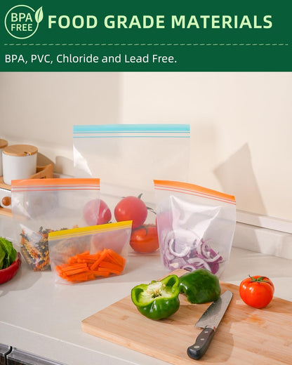 Stand Up Reusable Freezer Bags, Dishwasher Microwave Safe | Microwave Safe, Leakproof, Double Seal, Food-Grade Material, BPA Free, Food Storage Bags for Meal Prep, Kitchen Organization