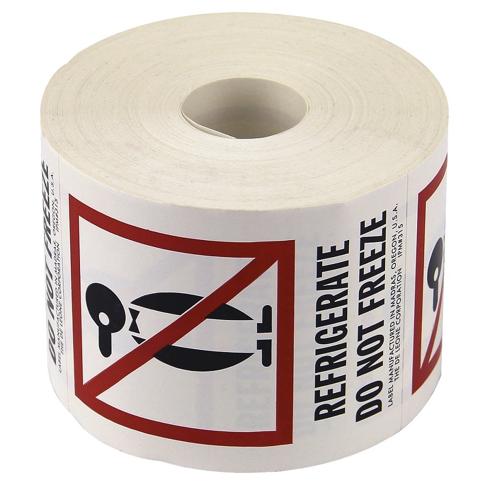 Tape Logic 3" x 4", "Refrigerate Do Not Freeze" Red/White/Black Warning Sticker, For Shipping, Handling, Packing, and Moving (1 Roll of 500 Labels)