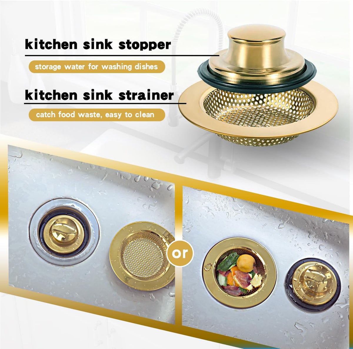Kitchen Sink Drain Strainer Stopper Stainless Steel Basket Filter