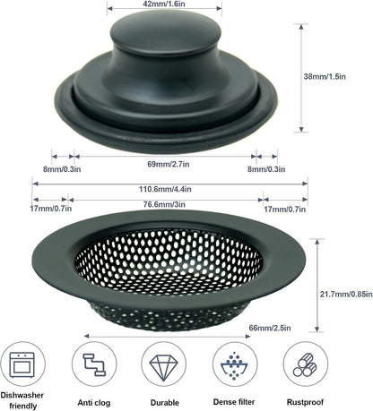 Kitchen Sink Drain Strainer Stopper Stainless Steel Basket Filter