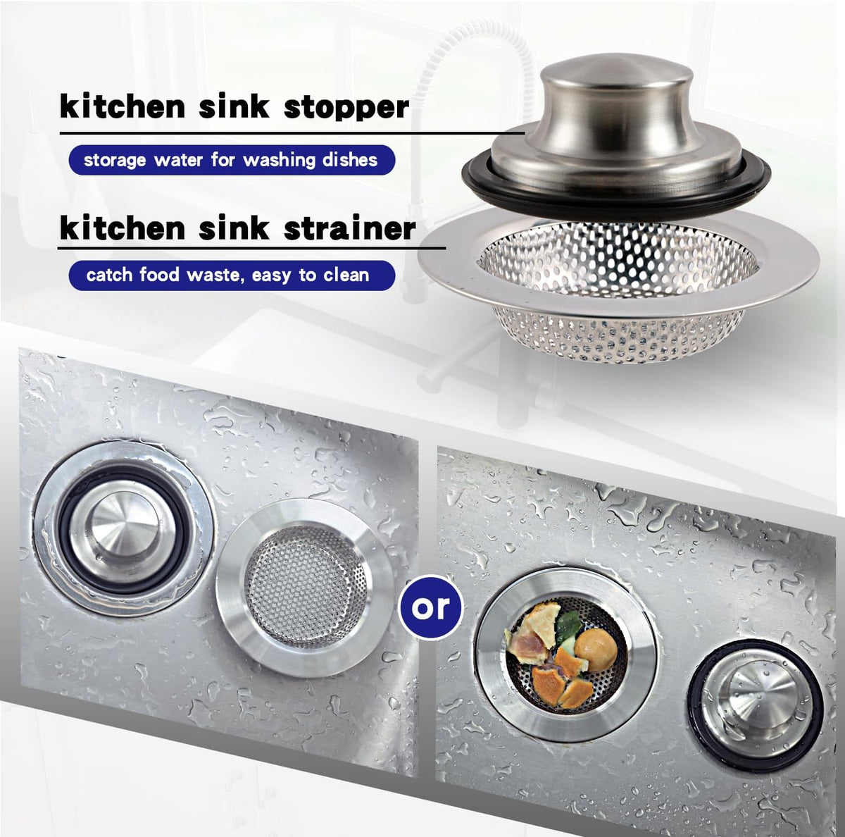 Kitchen Sink Drain Strainer Stopper Stainless Steel Basket Filter