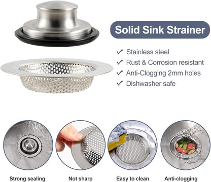 Kitchen Sink Drain Strainer Stopper Stainless Steel Basket Filter