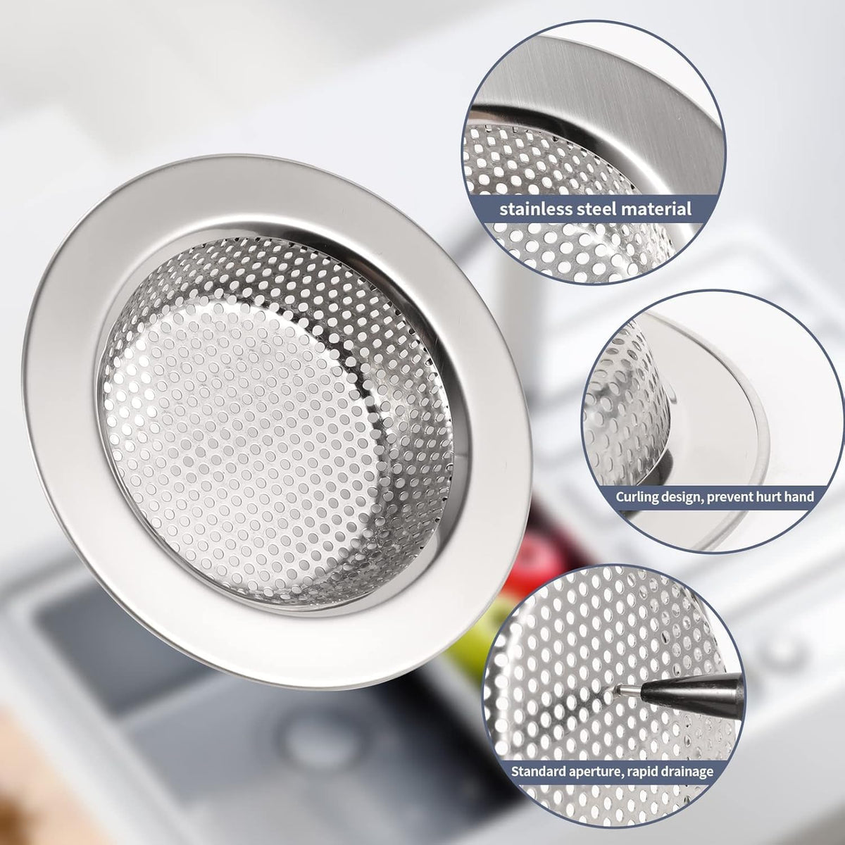 Kitchen Sink Drain Strainer Stopper Stainless Steel Basket Filter