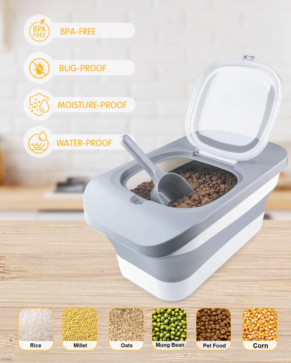HOYTAMDAR 13Lbs Collapsible Dog Food Storage Container,Dog Food Container | Pet Food Storage Container with Airtight Lid,Measuring Scoop,Cat Food Storage Container Dry Food for Pets,Rice,Cereal