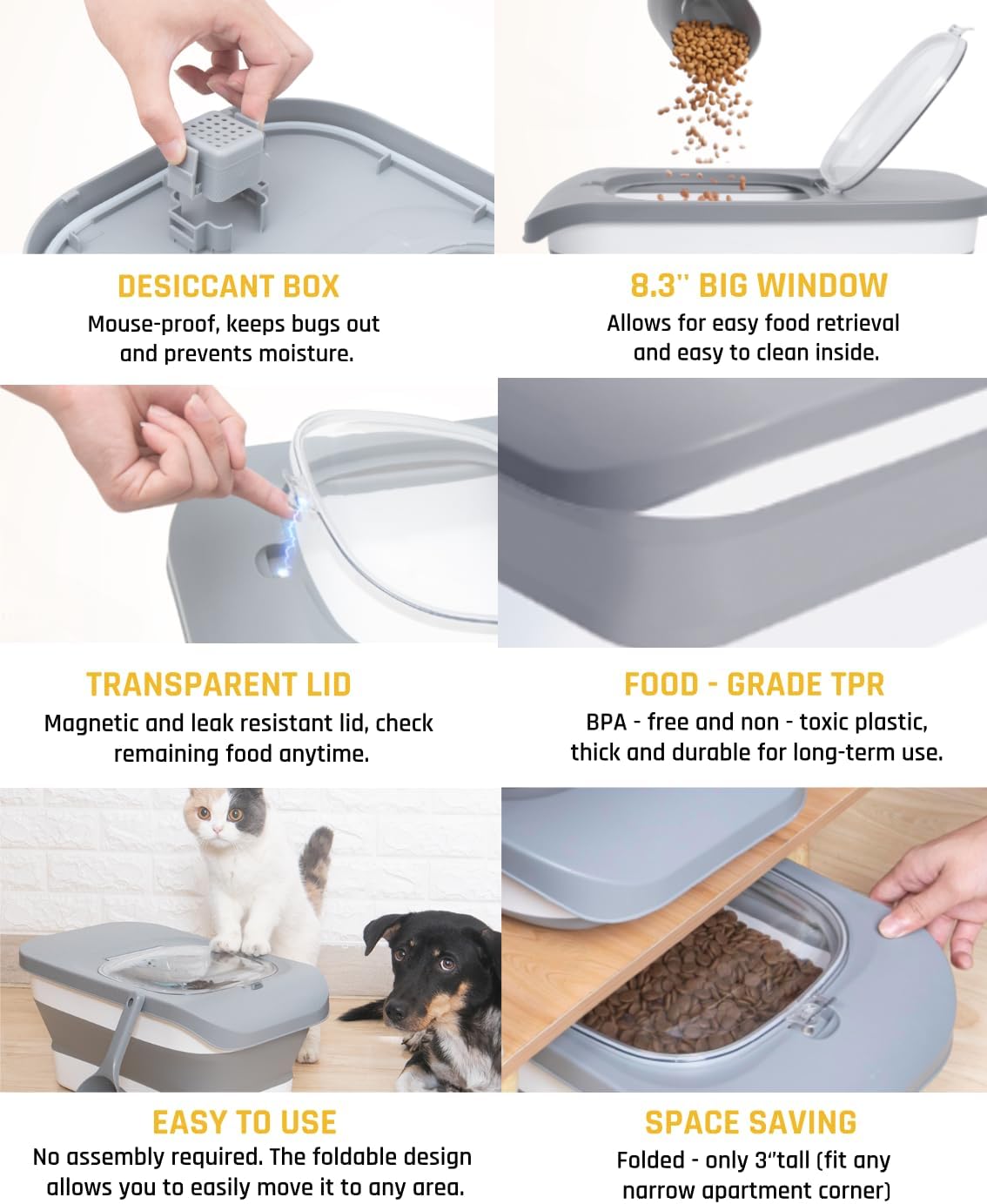 HOYTAMDAR 13Lbs Collapsible Dog Food Storage Container,Dog Food Container | Pet Food Storage Container with Airtight Lid,Measuring Scoop,Cat Food Storage Container Dry Food for Pets,Rice,Cereal