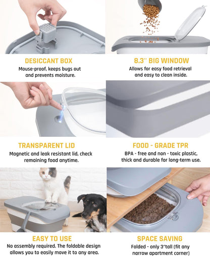 HOYTAMDAR 13Lbs Collapsible Dog Food Storage Container,Dog Food Container | Pet Food Storage Container with Airtight Lid,Measuring Scoop,Cat Food Storage Container Dry Food for Pets,Rice,Cereal