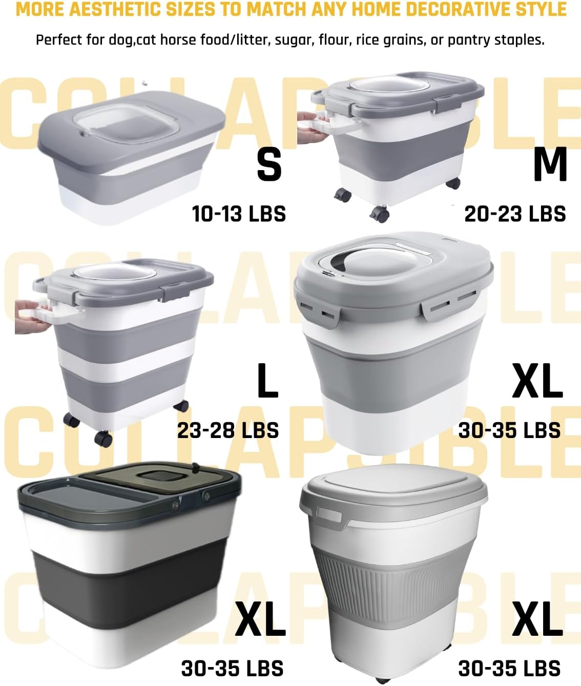 HOYTAMDAR 13Lbs Collapsible Dog Food Storage Container,Dog Food Container | Pet Food Storage Container with Airtight Lid,Measuring Scoop,Cat Food Storage Container Dry Food for Pets,Rice,Cereal