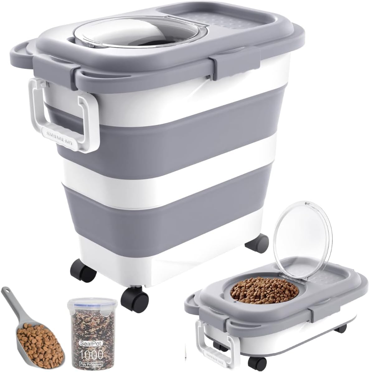 HOYTAMDAR 13Lbs Collapsible Dog Food Storage Container,Dog Food Container | Pet Food Storage Container with Airtight Lid,Measuring Scoop,Cat Food Storage Container Dry Food for Pets,Rice,Cereal