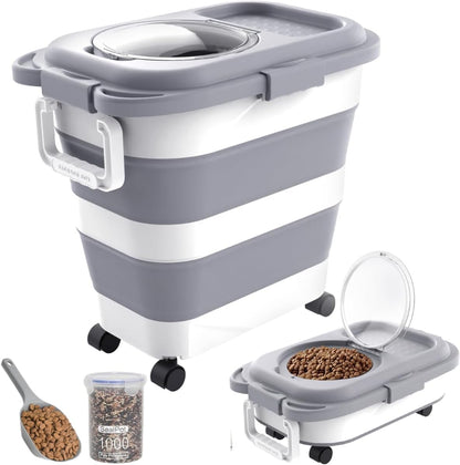 HOYTAMDAR 13Lbs Collapsible Dog Food Storage Container,Dog Food Container | Pet Food Storage Container with Airtight Lid,Measuring Scoop,Cat Food Storage Container Dry Food for Pets,Rice,Cereal