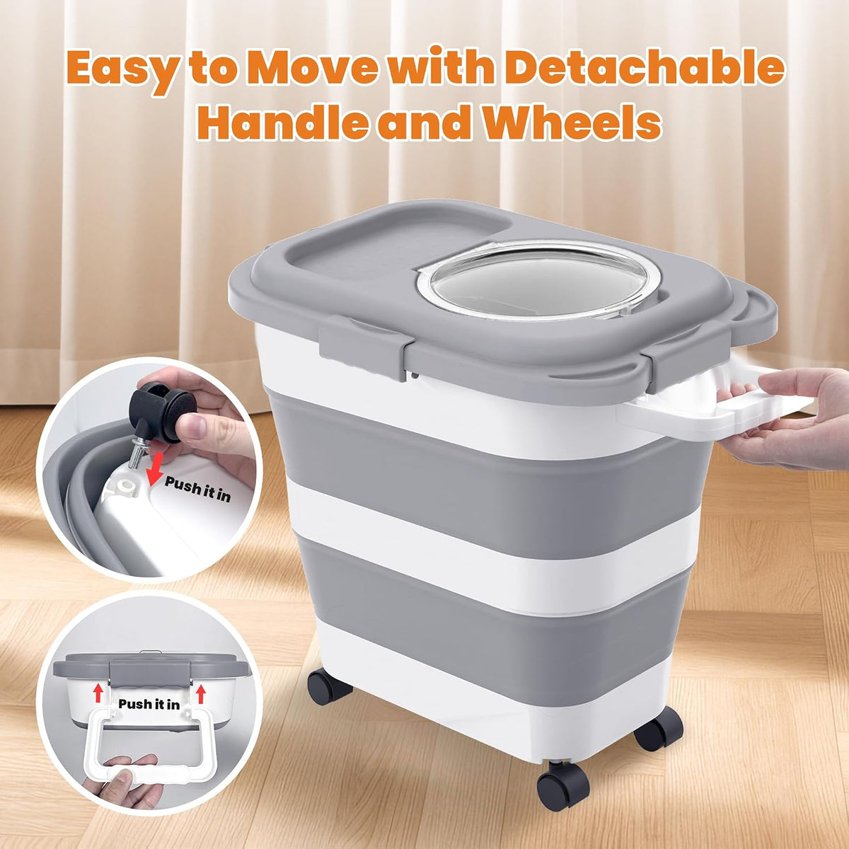 HOYTAMDAR 13Lbs Collapsible Dog Food Storage Container,Dog Food Container | Pet Food Storage Container with Airtight Lid,Measuring Scoop,Cat Food Storage Container Dry Food for Pets,Rice,Cereal