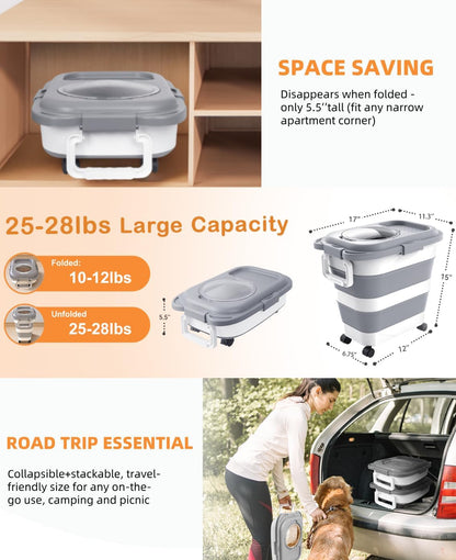 HOYTAMDAR 13Lbs Collapsible Dog Food Storage Container,Dog Food Container | Pet Food Storage Container with Airtight Lid,Measuring Scoop,Cat Food Storage Container Dry Food for Pets,Rice,Cereal
