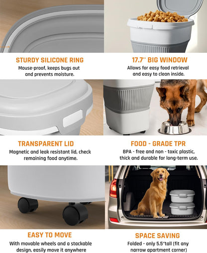 HOYTAMDAR 13Lbs Collapsible Dog Food Storage Container,Dog Food Container | Pet Food Storage Container with Airtight Lid,Measuring Scoop,Cat Food Storage Container Dry Food for Pets,Rice,Cereal