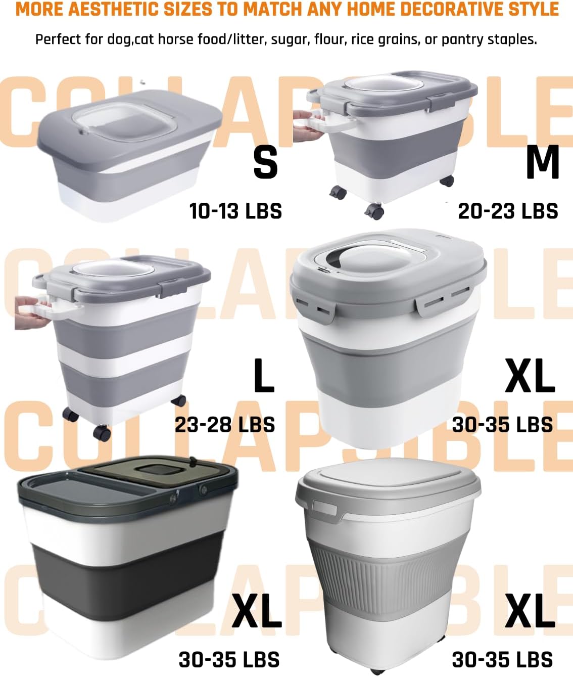 HOYTAMDAR 13Lbs Collapsible Dog Food Storage Container,Dog Food Container | Pet Food Storage Container with Airtight Lid,Measuring Scoop,Cat Food Storage Container Dry Food for Pets,Rice,Cereal