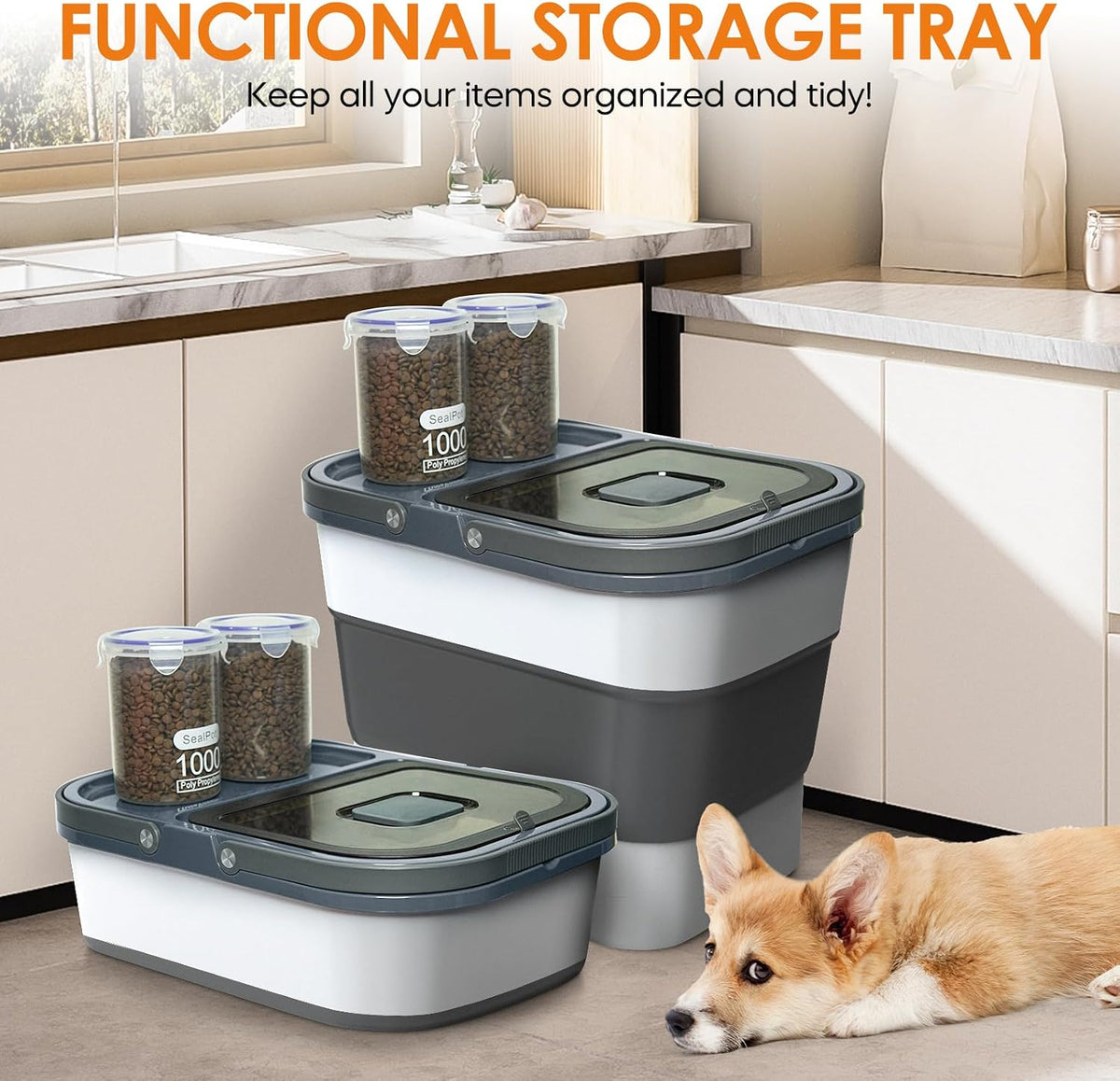 HOYTAMDAR 13Lbs Collapsible Dog Food Storage Container,Dog Food Container | Pet Food Storage Container with Airtight Lid,Measuring Scoop,Cat Food Storage Container Dry Food for Pets,Rice,Cereal