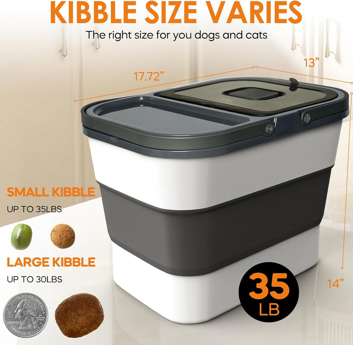 HOYTAMDAR 13Lbs Collapsible Dog Food Storage Container,Dog Food Container | Pet Food Storage Container with Airtight Lid,Measuring Scoop,Cat Food Storage Container Dry Food for Pets,Rice,Cereal
