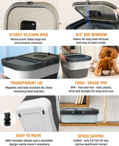 HOYTAMDAR 13Lbs Collapsible Dog Food Storage Container,Dog Food Container | Pet Food Storage Container with Airtight Lid,Measuring Scoop,Cat Food Storage Container Dry Food for Pets,Rice,Cereal