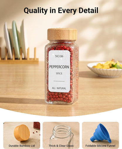 24 Pack Glass Spice Jars : 492 Lables & Pepper Grinder