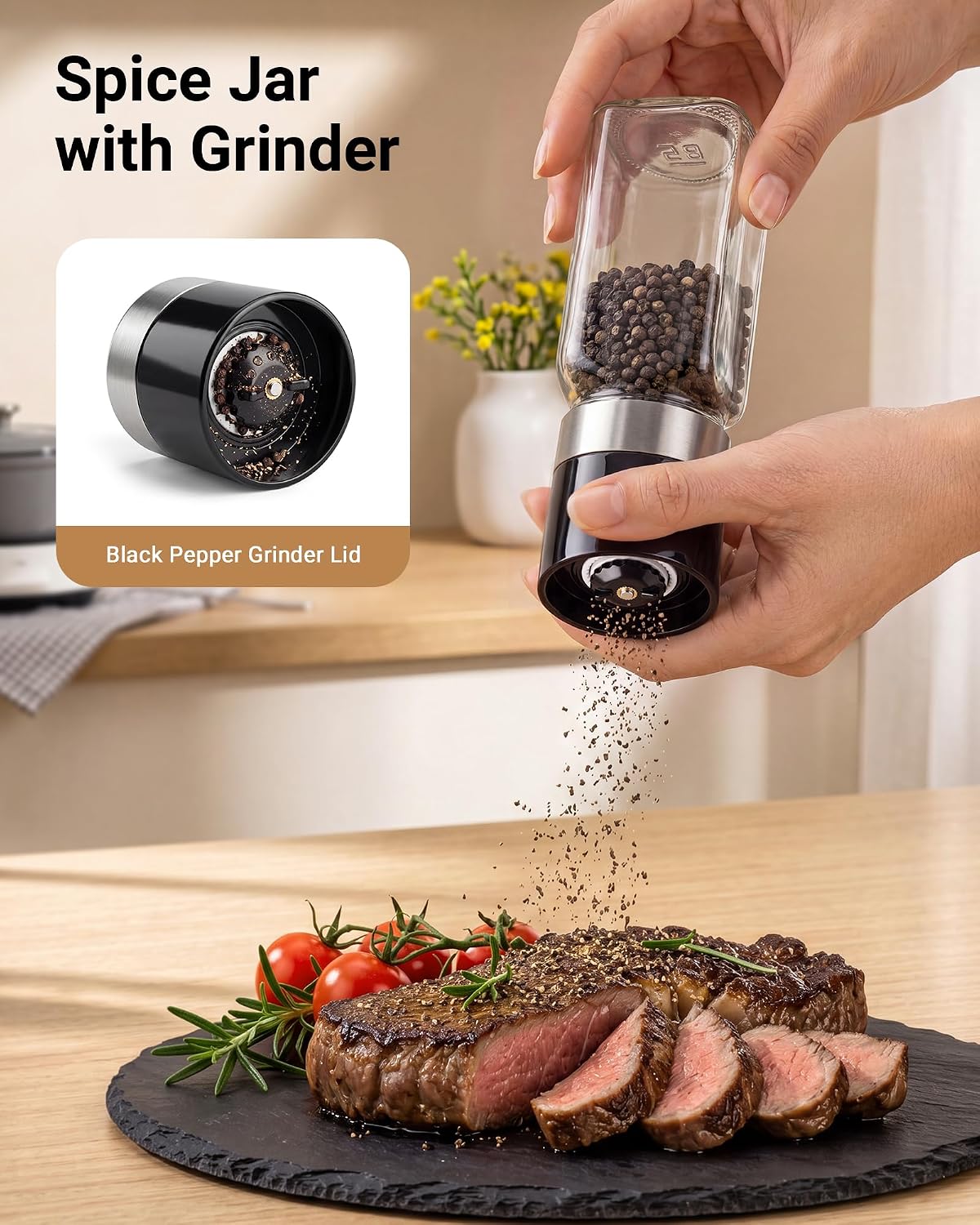 24 Pack Glass Spice Jars : 492 Lables & Pepper Grinder