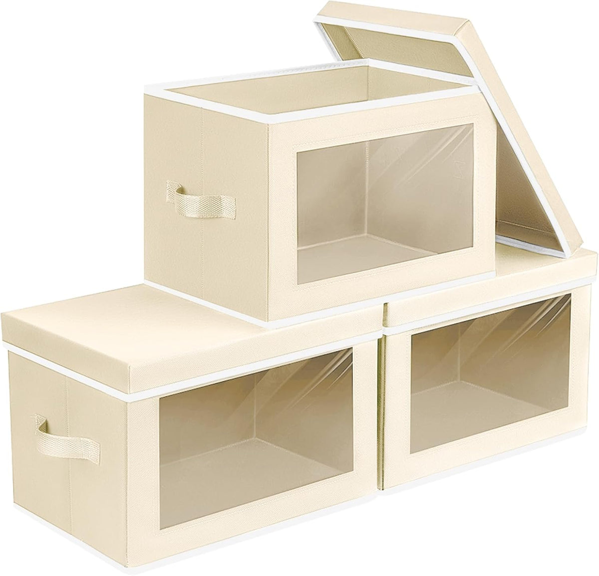 Storage Bins with Lids - Fabric Storage Boxe with Window, Collapsible Closet Organizers with Handles, Decorative Bin, Home Cubes Baskets for Clothes, Hat, Books, Dark Grey
