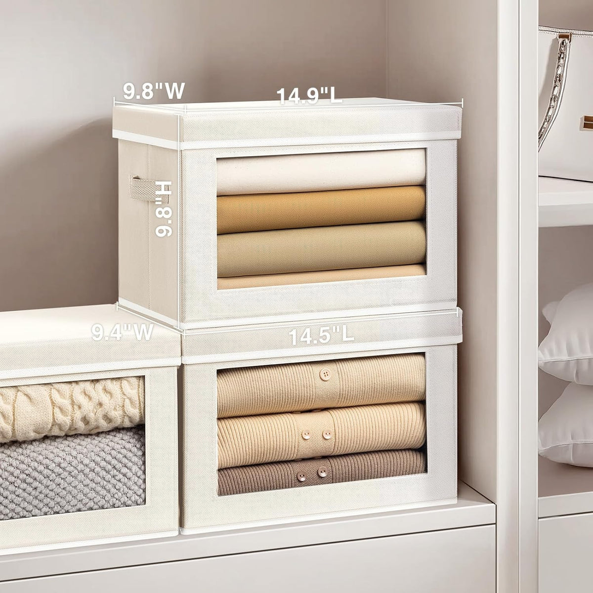 Storage Bins with Lids - Fabric Storage Boxe with Window, Collapsible Closet Organizers with Handles, Decorative Bin, Home Cubes Baskets for Clothes, Hat, Books, Dark Grey