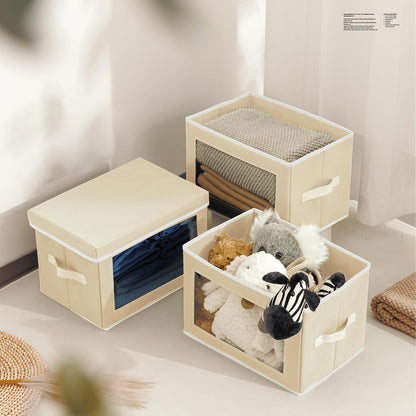Storage Bins with Lids - Fabric Storage Boxe with Window, Collapsible Closet Organizers with Handles, Decorative Bin, Home Cubes Baskets for Clothes, Hat, Books, Dark Grey