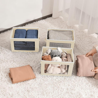 Storage Bins with Lids - Fabric Storage Boxe with Window, Collapsible Closet Organizers with Handles, Decorative Bin, Home Cubes Baskets for Clothes, Hat, Books, Dark Grey