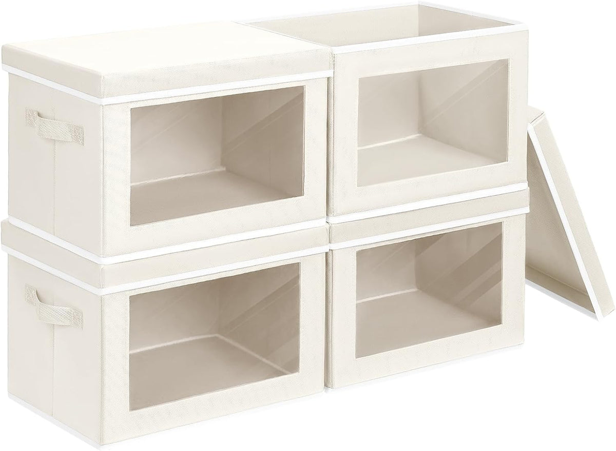 Storage Bins with Lids - Fabric Storage Boxe with Window, Collapsible Closet Organizers with Handles, Decorative Bin, Home Cubes Baskets for Clothes, Hat, Books, Dark Grey